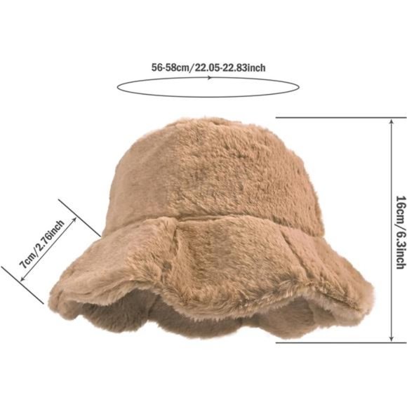 Women\'s Winter Faux Fur Plush Bucket Hat, Soft Ruffle Sweet Lotus Leaf Hat main image 6